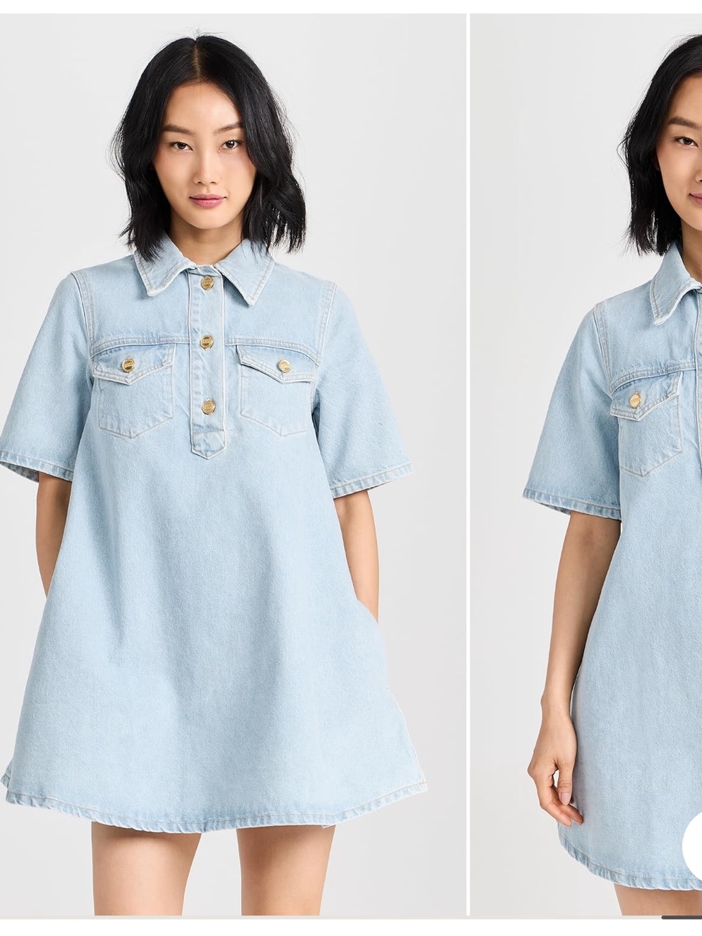 Ganni Light Blue Denim Polo Mini Dress